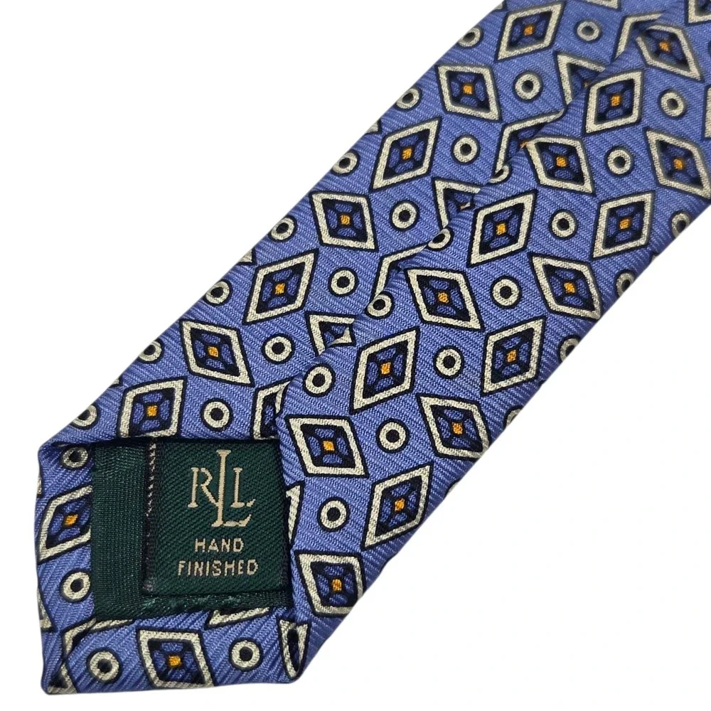 Vintage Lauren Ralph Lauren Blue Diamond Print‎ Geometric Neck Tie Mens Vtg USA